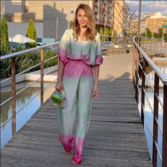 Zara satin effect tie dye wide leg wrap pants, premium quality - Picture 1 of 13